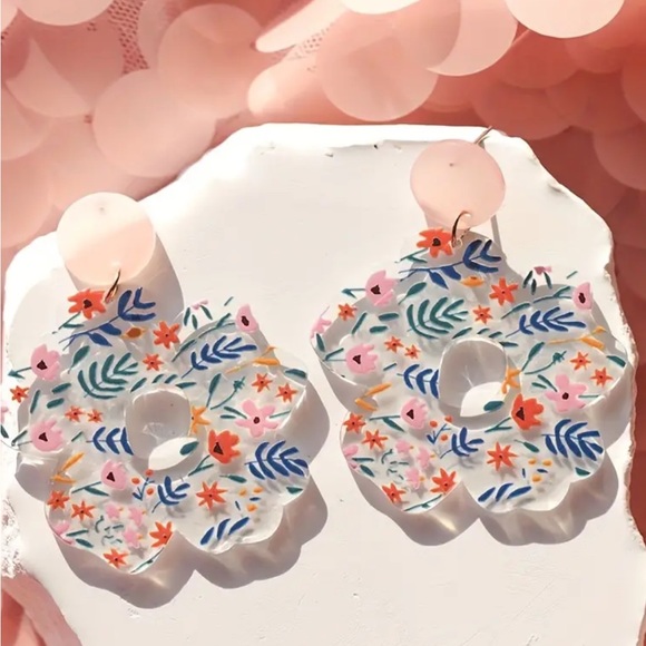 Whimsy_and_Rose Jewelry - Light Pink Floral Drop Acrylic Earrings